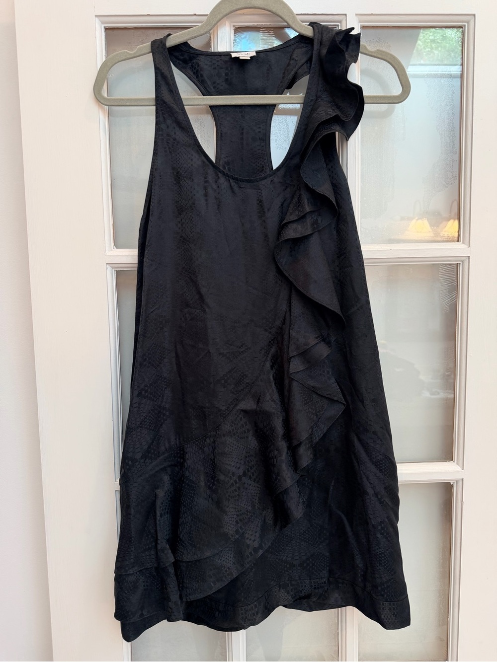 Vintage Cache Y2K Chic Black Sleeveless Ruffle Silk Feminine Dress Size 2 NWT